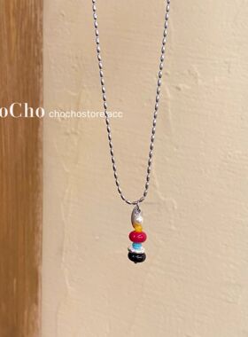 韩系小众设计感撞色串珠长项链简约气质百搭高级感独特毛衣链