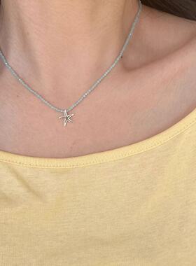 2025新款夏日海星蓝色系串珠项链