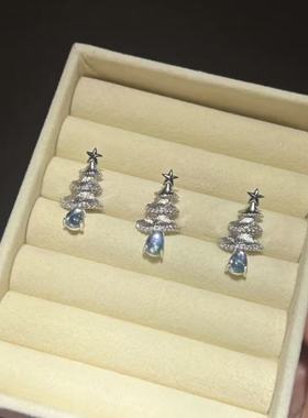 Vintage蓝色系水滴圣诞树吊坠项链锁骨小众百搭天使配饰新款