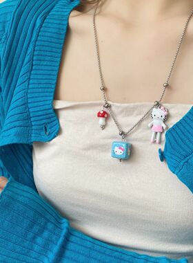 可爱卡通方块kt项链毛衣春夏链小众长款设计辣妹高级锁骨配饰