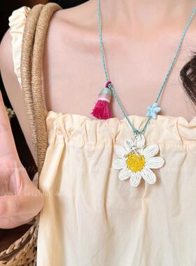 夏日甜心~草编花朵长款项链女生2025新款爆款锁骨链日常百搭配饰