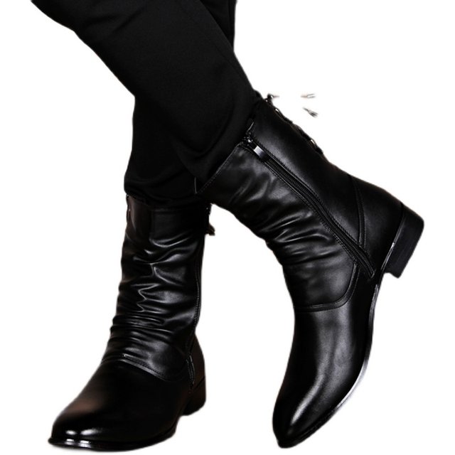 Versatile long men's boots, trendy leather boots, mid-calf Martin boots