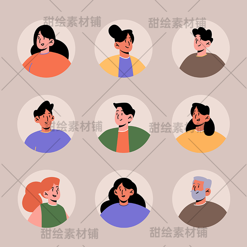 手绘扁平小人物形象年轻男女职场办公人物头像插画AI矢量设计素材 - 图3