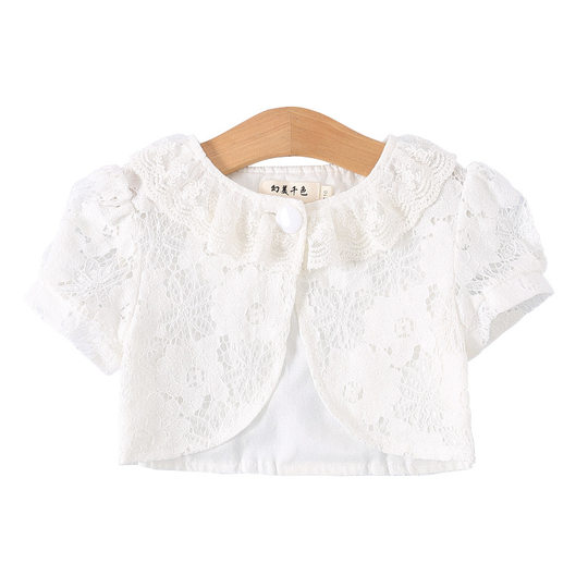 New short-sleeved girls' shawl summer white dress