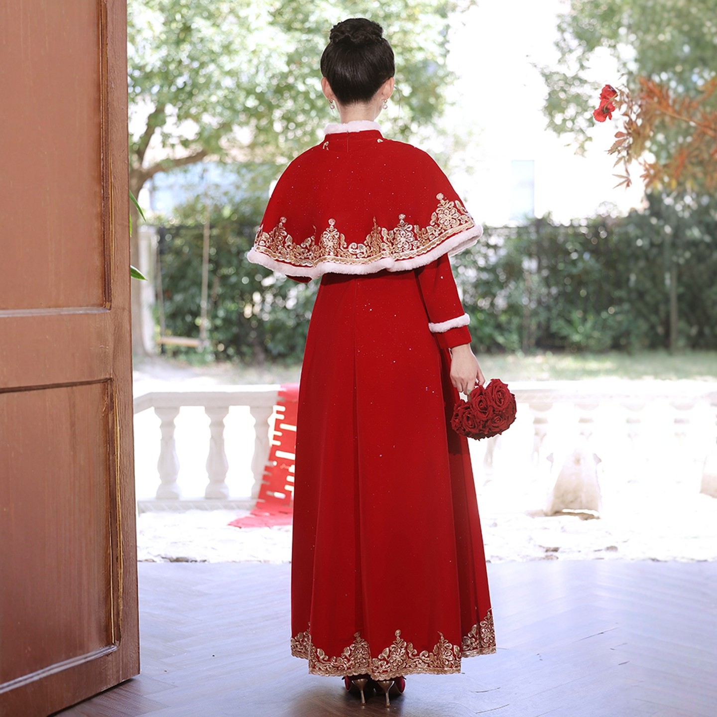 海棠记孕妇大码敬酒服冬新款披肩订婚连衣裙长袖加绒中国风晚礼服,淘宝优惠券,粉丝福利购,淘宝优惠卷