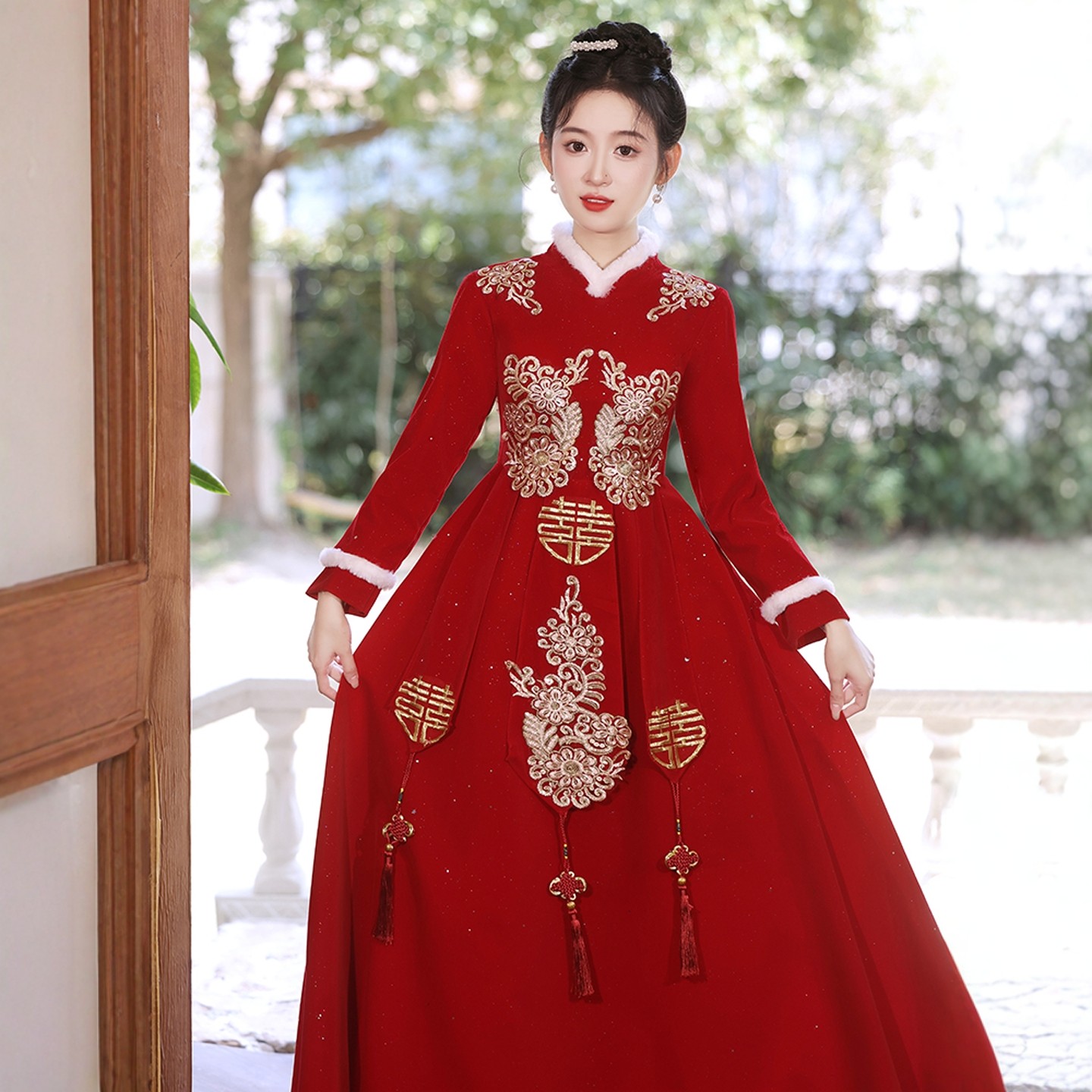 海棠记孕妇大码敬酒服冬新款披肩订婚连衣裙长袖加绒中国风晚礼服,淘宝优惠券,粉丝福利购,淘宝优惠卷