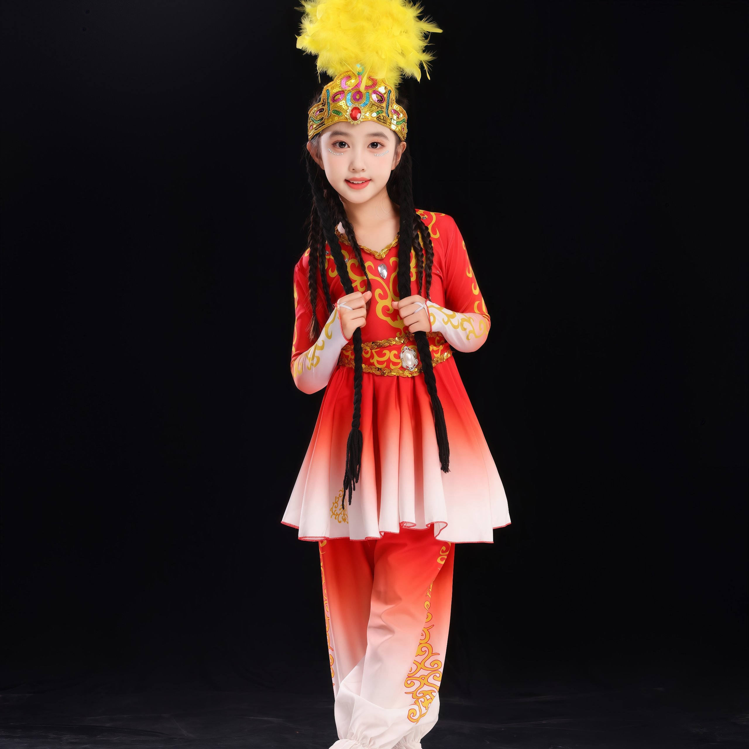 新款新疆维族舞蹈服装儿童长袖古丽演出服幼儿园舞蹈服舞台表演服,淘宝优惠券,粉丝福利购,淘宝优惠卷