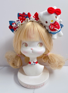 原创大花手作可爱牛仔kitty猫发饰发夹发箍发带儿童洛丽塔配饰