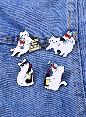 卡通猫咪金属徽章小众创意白猫胸针百搭包包衣服配饰小礼品送朋友
