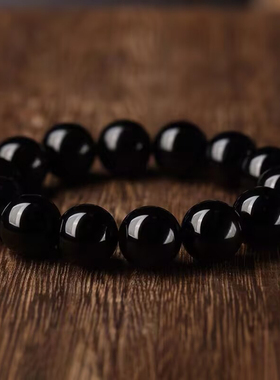 可定制刻字天然黑曜石手串8-14mm黑耀石珠子散珠串珠证书手链男女