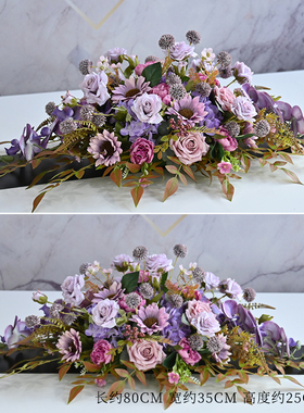 长桌布置会议花餐桌花欧式长花排