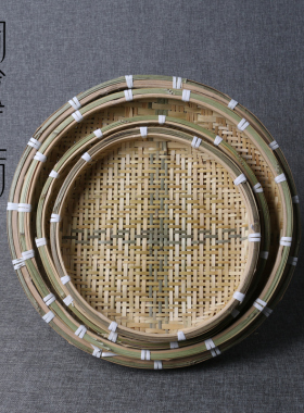手工竹制品竹编竹匾茶叶末筛竹筛子圆簸箕绘画匾竹道具沥米筛晾晒