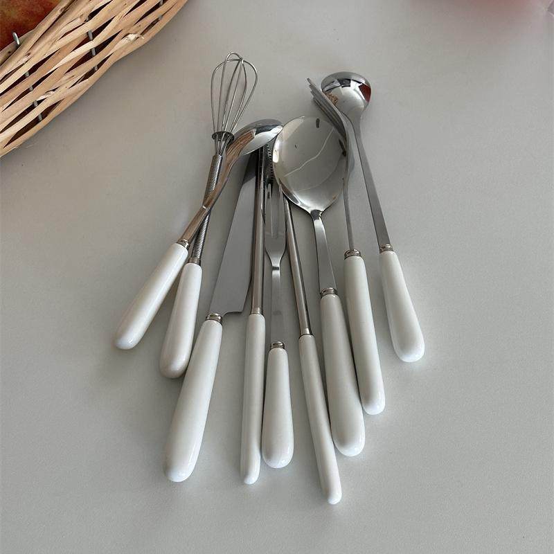 百搭餐具~简约白色陶瓷手柄不锈钢餐具刀叉筷子打蛋器餐具套装,淘宝优惠券,粉丝福利购,淘宝优惠卷