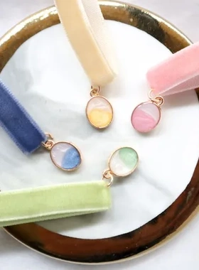 坠女Choker天鹅绒锁骨链马卡龙饰品颈带项链绒项圈双色仙女风颈链