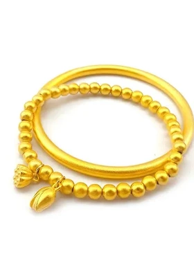 两世沙金手链女素圈叠戴手镯镯子结婚古法久不掉色欢实心传承仿真