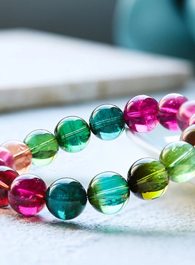 【源头好货】天然水晶碧玺石榴石玛瑙黑曜石粉晶超七极光手链捡漏