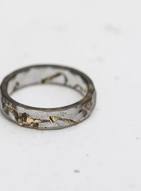 狮心兔透明黑深金箔小众设计戒指