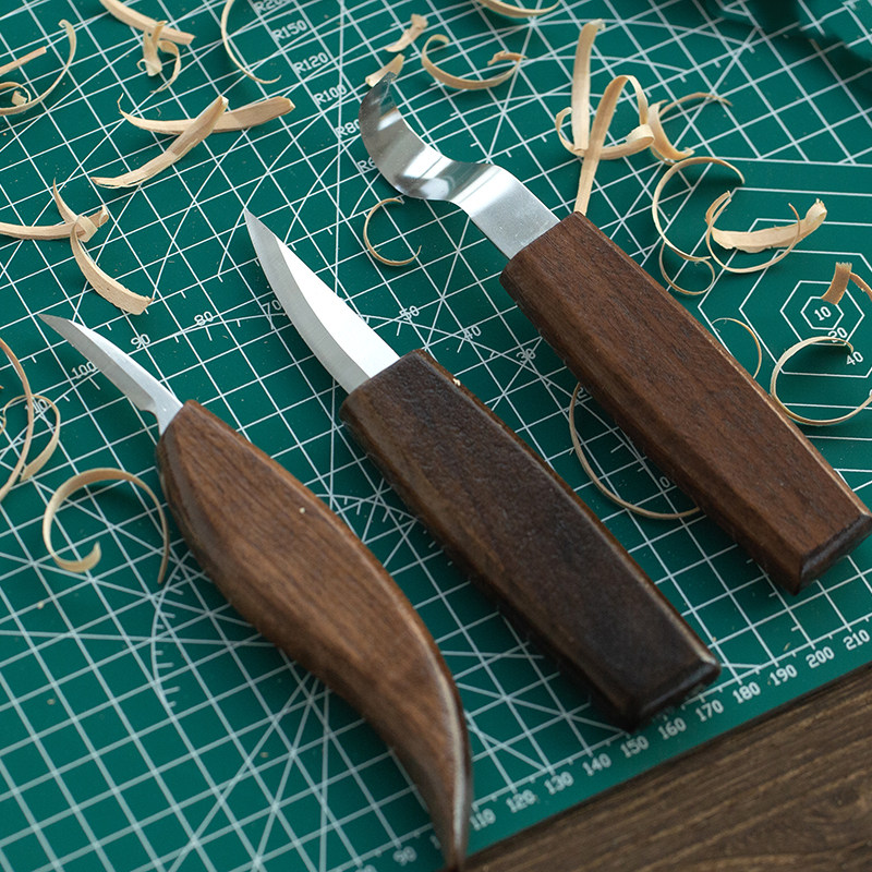 木工雕刻刀DIY手作木雕胡桃木铬钒钢圆柄弯刀削木刀挖勺刀木刻刀 - 图2