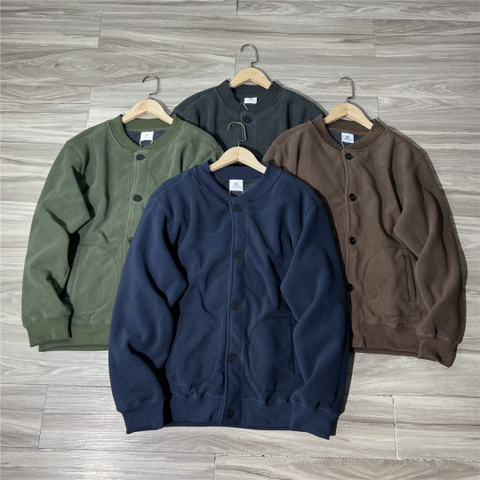 外贸尾货！加绒加厚高密保暖摇粒绒男女秋冬宽松棒球领夹克外套潮