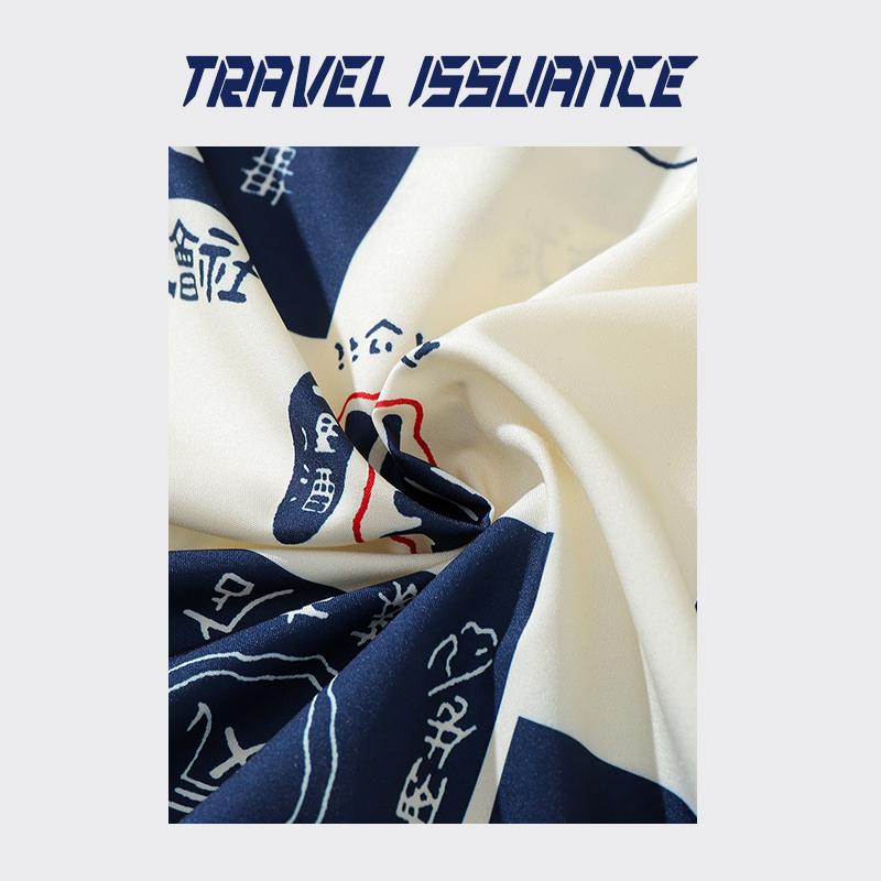TRAVEL ISSUANCE 茶道文化 复古潮牌创意满印宽松休闲情侣衬衣bf - 图2