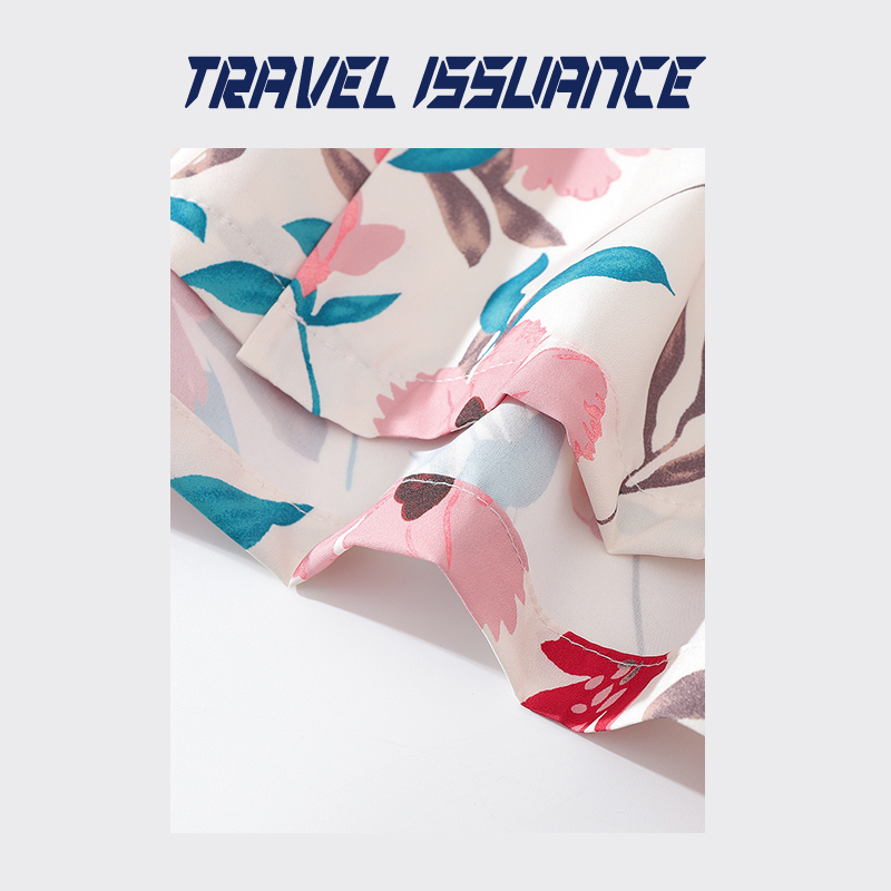 TRAVEL ISSUANCE 浪漫樱花粉 日系慵懒复古花卉满印宽松短袖衬衫 - 图1