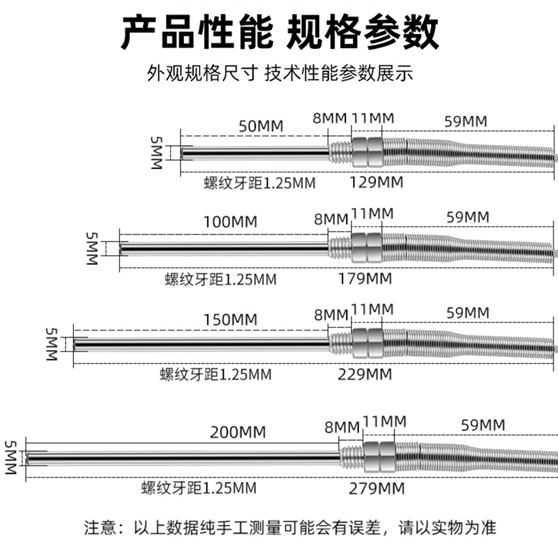 PT100/PT1000铂热电阻温度传感器探头温度变送器防水腐蚀工业热电-图1