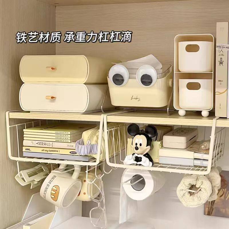 桌下收纳挂篮桌面宿舍好物衣柜分层神器柜子床头下铺悬挂置物架子 - 图0