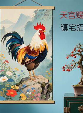 新款镇宅大公鸡挂画天宫赐福招财进宝金鸡报晓客厅玄关家居装饰画