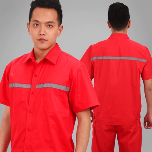 Заправочная станция Антистатическая рабочая одежда с длинным коротким рукавом летние тонкие красные заправочные станции нефтяной ремень отражающая полоса.