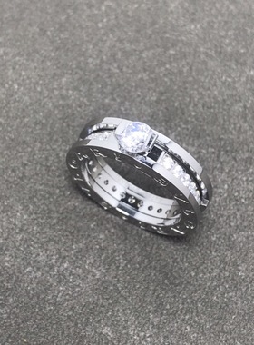 欧美宝家同款戒指镶钻CNC字印主钻两种带法情侣戒指V金材质指环