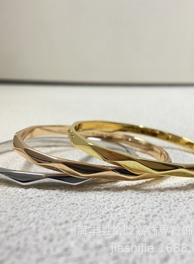 菱形手镯钻石V金镀18K玫瑰金菱格型手环玫瑰金可叠戴情人节礼物