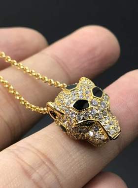 镶嵌满钻豹头项链V金男女款