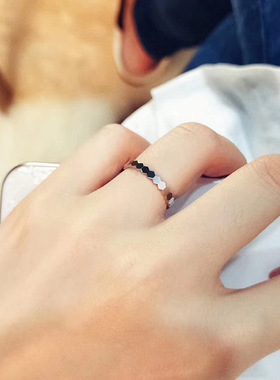 蜂巢戒指女纯银18k玫瑰金轻奢高级感满天星食指素圈排钻菱格叠戴