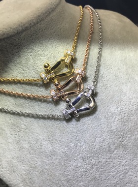 高版本U形马蹄扣项链V金镀18k金项链女麻花锁骨链潮简约ins网红款