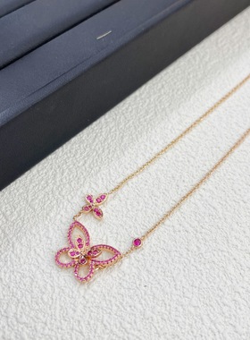 粉钻蝴蝶幻影项链女V金材质双只蝴蝶锁骨链颈饰高级感生日送闺蜜