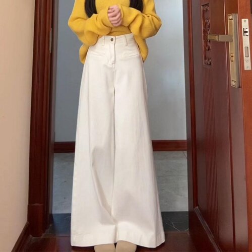 白色阔腿牛仔裤女2026夏季新款高腰宽松不贴腿显瘦垂感直筒拖地裤 - 图3