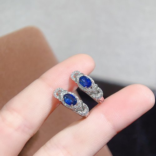 【中国地质大学】天然蓝宝石耳扣 、耳环！经典镶嵌，多角度爆闪 - 图0