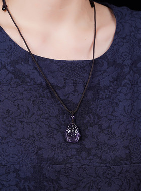 上岸桃花紫水晶九尾狐吊坠项链女