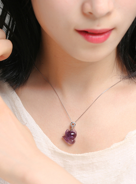 天然紫水晶狐狸吊坠女925银项链