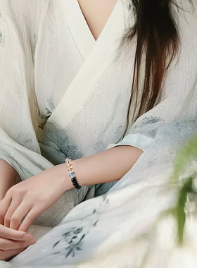 视频祝福白水晶黑曜石手链女金水