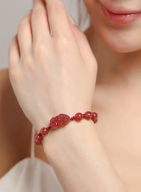 招财招桃花天然草莓晶貔貅手链女