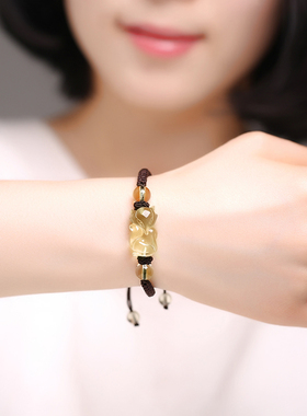 招财转运天然黄水晶狐狸手链女男