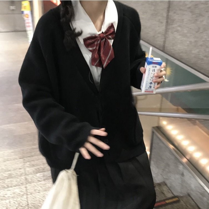 日系少女JK加绒长袖衬衫女秋冬学院风宽松设计感蝴蝶结白色衬衣潮