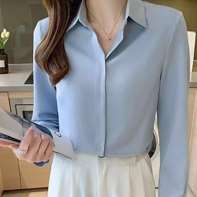 Velvet large size blue shirt long-sleeved autumn and winter custom professional work clothes loose white shirt design top