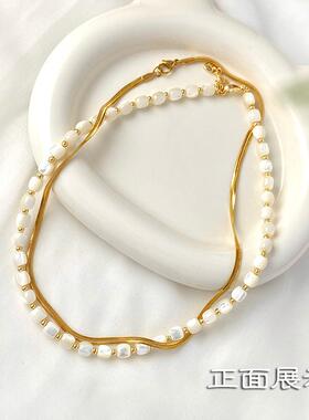 新中式叠戴款珍珠项链复古气质百搭小众高级锁骨链女