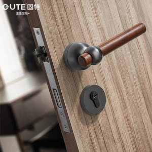 固特黑胡桃木极简卧室房间门锁室内木门家用分体把手静音锁具