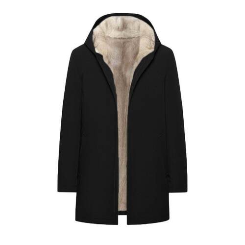 【可抗寒-30度】十字貂内胆派克服中长款连帽尼克服环保皮草外套 - 图1