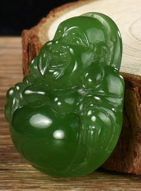 新疆和田玉挂件项链笑佛吊坠