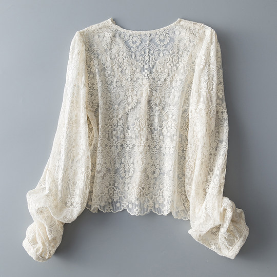 真心美貌！法式修身V领衬衫设计感小众洋气打底衫蕾丝长袖上衣女