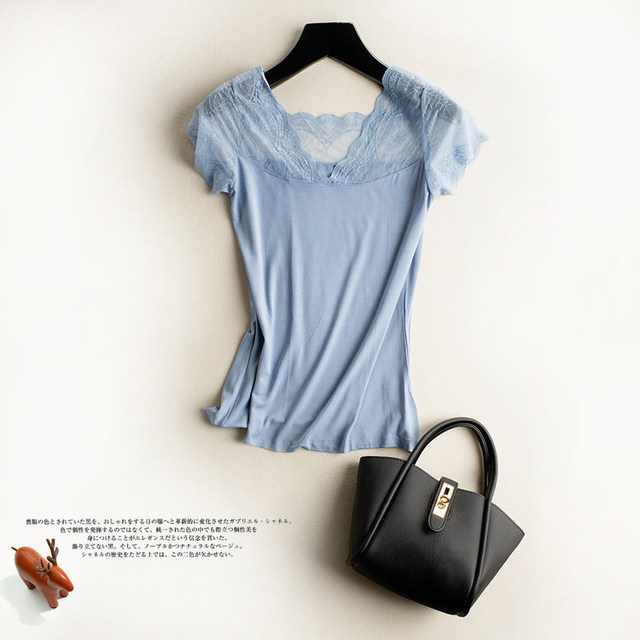 Slim sexy ສັ້ນເສອແຂນສັ້ນ modal lace ສໍາລັບແມ່ຍິງ